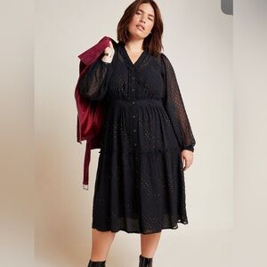 Anthropologie Audrey Black Clip Dot Shirt Dress 24W